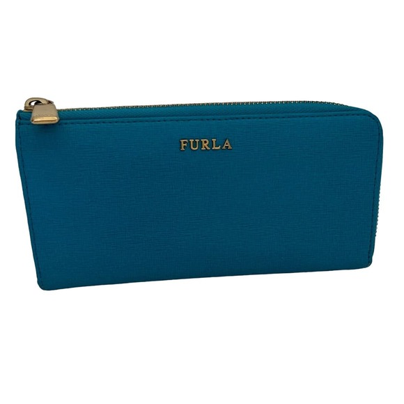 FURLA Babylon Large Leather Continental Zip Around Wallet Turquoise EUC - Picture 1 of 11